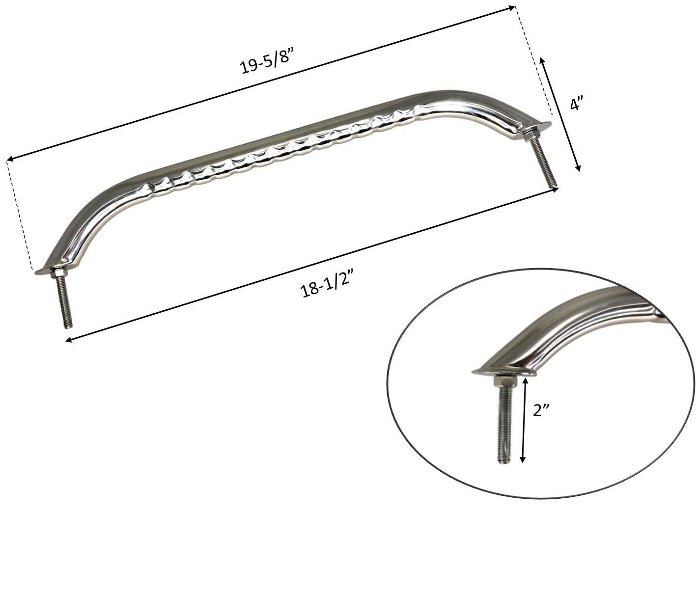 BOAT MARINE STAINLESS STEEL HANDRAIL 18 INCHES WITH WAVE CURVE